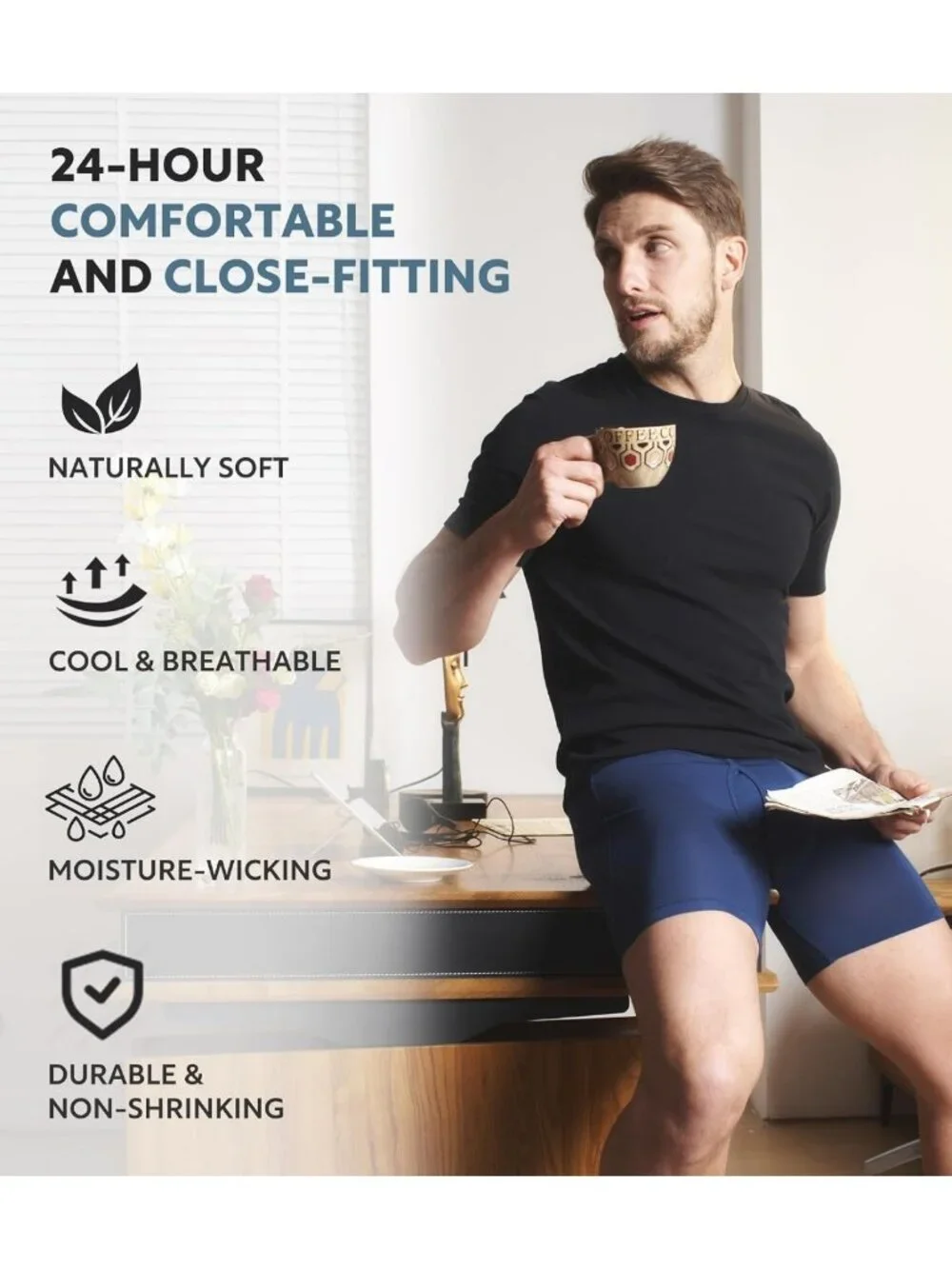 Soft Combed Cotton Men's Undershirts - Moisture-Wicking Crew & V Neck Tees (3